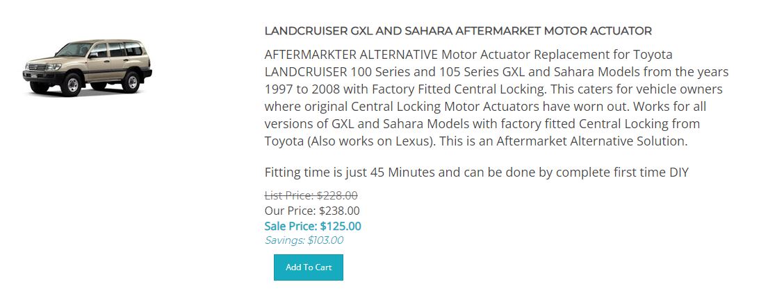 LANDCRUISER GXL AND SAHARA Aftermarket Motor actuator Solution